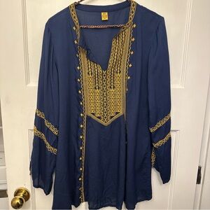 ⭐️ Raj XL Deep Blue Tunic with Gold Detailing Cotton/Viscose